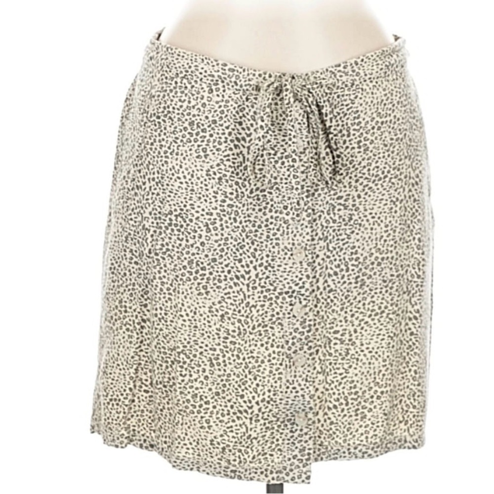 Thread & Supply Leopard Print Mini Skirt Button Front Tie Waist Rayon Size Small